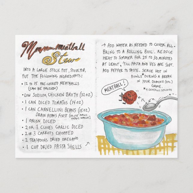 Meatball Stew Recipe Postcard (Front)