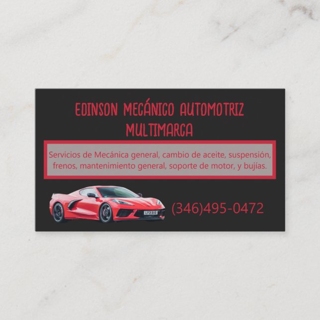 Mecánico Automotriz Business Card (Front)