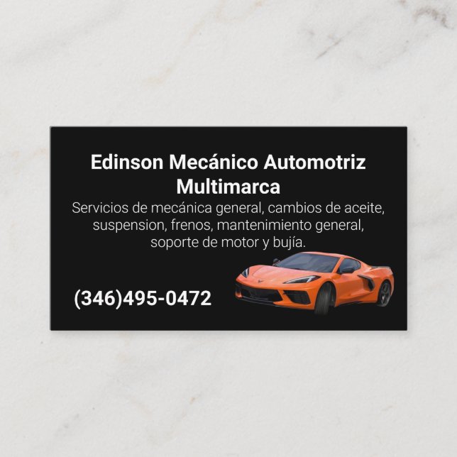 Mecánico Automotriz Naranjo Negro Business Card (Front)