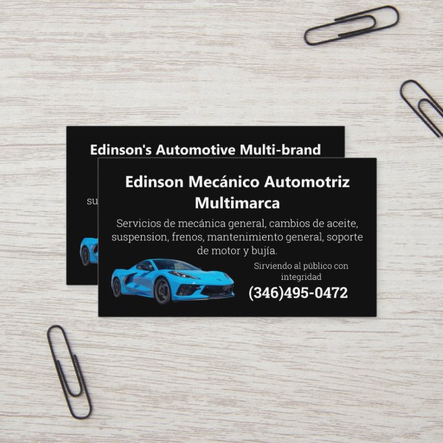 Mecánico Automotriz Slogan Mechanic Bilingual Business Card (Front/Back In Situ)