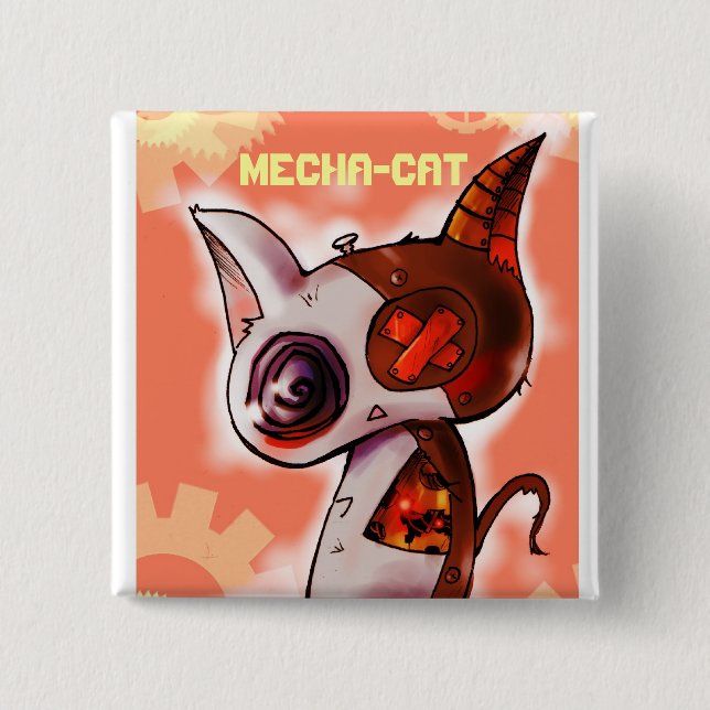 Mecha-Cat Pink 15 Cm Square Badge (Front)