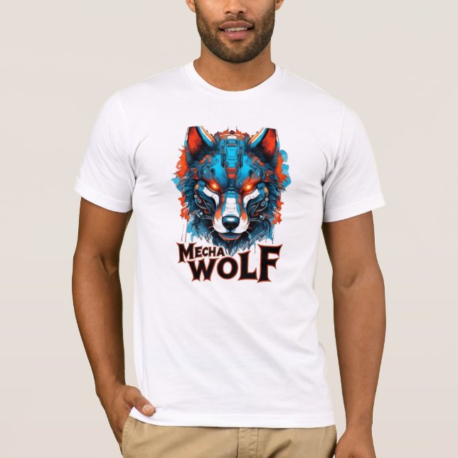 Mecha Wolf Head – Futuristic Cyberpunk Wolf Design T-Shirt (Front)