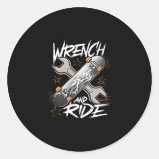 Mechanic And Skateboarder - Skateboard And Wrench Classic Round Sticker