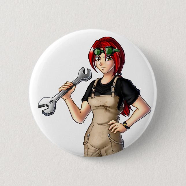 Mechanic Anime Girl 6 Cm Round Badge (Front)
