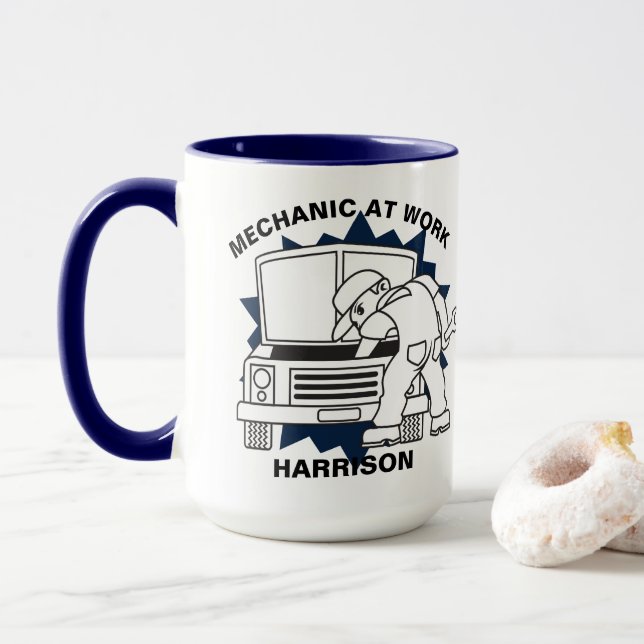 Mechanic At Work Auto Repairs Mug (With Donut)