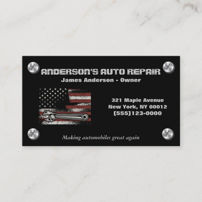 Mechanic Auto Repair American Flag Tool Business Card (Front)
