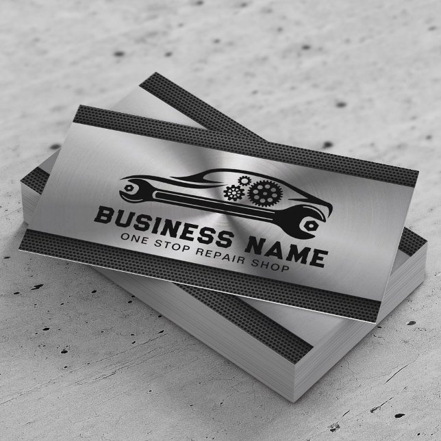 Mechanic Auto Repair Car & Wrench Metal Automotive Business Card (Creator Uploaded)