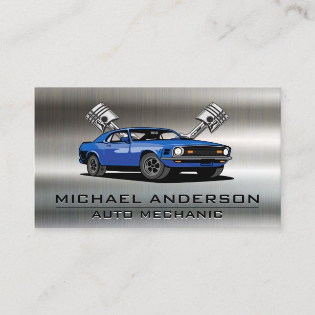 Mechanic | Auto Repair Logo | Pistons | Muscle Car Business Card (Front)