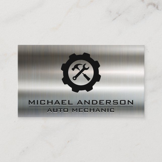 Mechanic | Auto Repair Logo | Wrenches | Metallic  Business Card (Front)