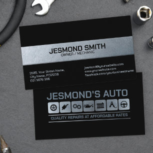 Mechanic Auto Repair Metallic Icons Business Card