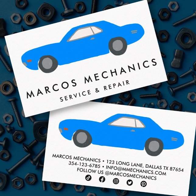 MECHANIC Automobile Classic Car Auto Repair CUSTOM Business Card (Classic car illustration on these custom business cards perfect for car collector or mechanic)