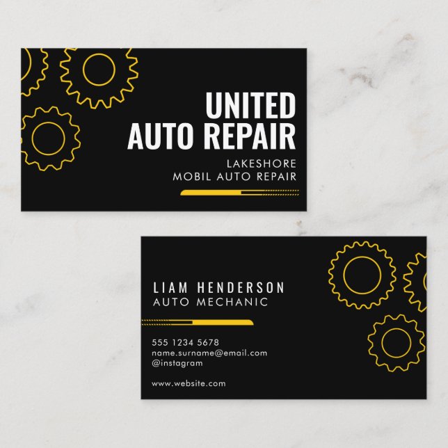 Mechanic Business Cards Mobil Auto Repair (Front/Back)