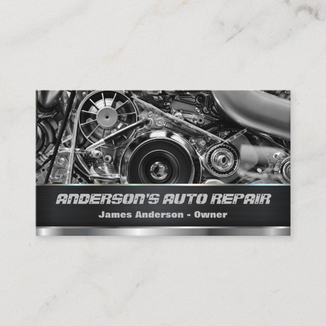 Mechanic Car Auto Repair Engine QR Code Business Card (Front)