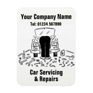 Mechanic Car Servicing & Repairs Cartoon Magnet