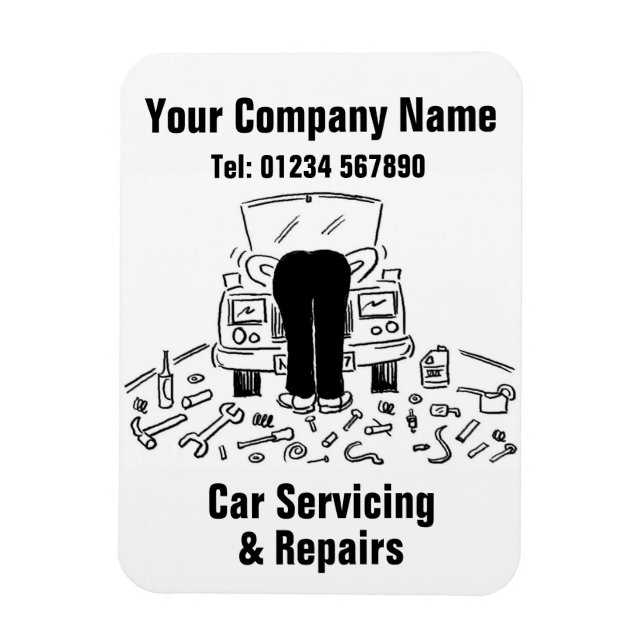 Mechanic Car Servicing & Repairs Cartoon Magnet (Vertical)