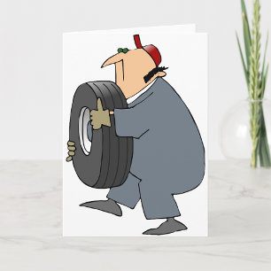 Mechanic Carrying A Tire Greeting Cards