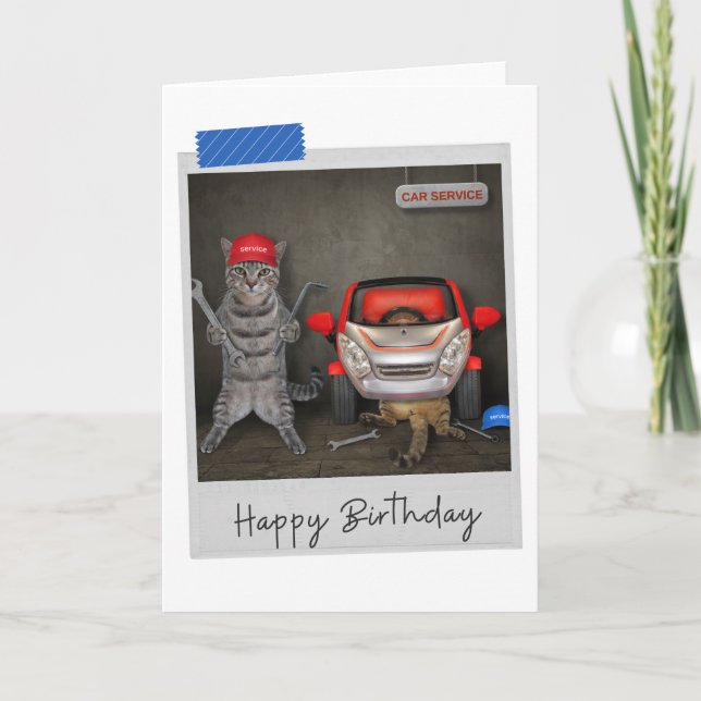 Mechanic Cats Funny Birthday Card (Front)