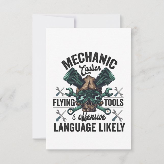 Mechanic Caution Flying Tools And Offensive Gift Thank You Card (Front)