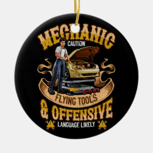 Mechanic Caution Flying Tools Car Mechanics Auto M Ceramic Ornament