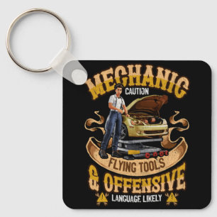 Mechanic Caution Flying Tools Car Mechanics Auto M Key Ring