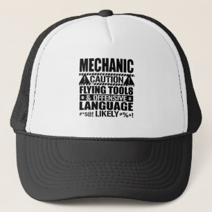Mechanic Caution Flying Tools & Offensive Language Trucker Hat