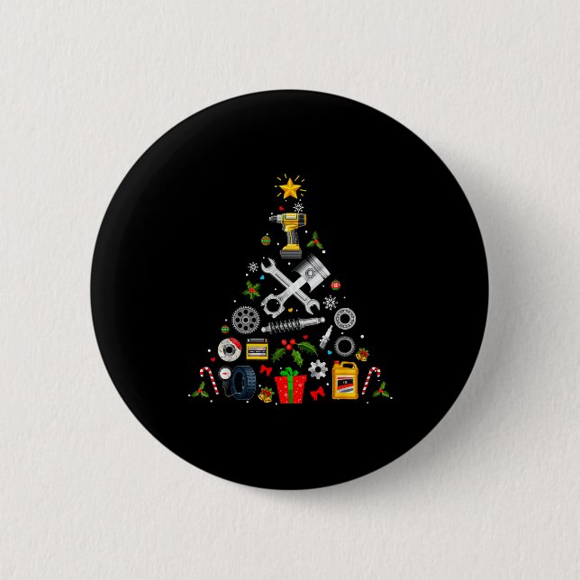 Mechanic Christmas Ornament Tree In Garage Car Mec 6 Cm Round Badge (Front)