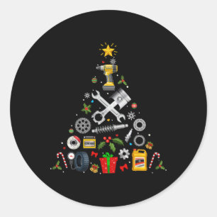 Mechanic Christmas Ornament Tree In Garage Car Mec Classic Round Sticker