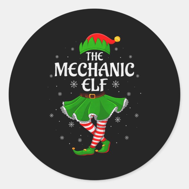 Mechanic Elf Christmas Family Girls Women Elf Squa Classic Round Sticker (Front)