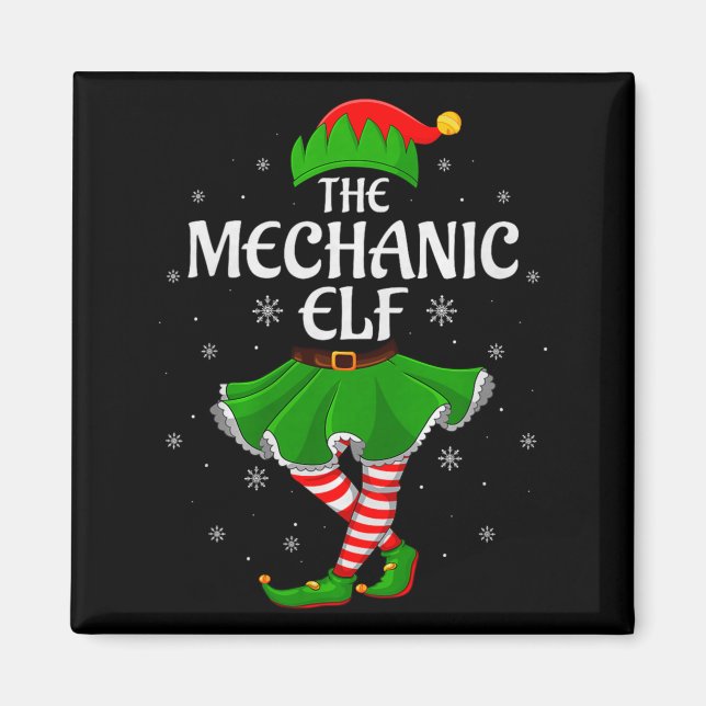 Mechanic Elf Christmas Family Girls Women Elf Squa Magnet (Front)