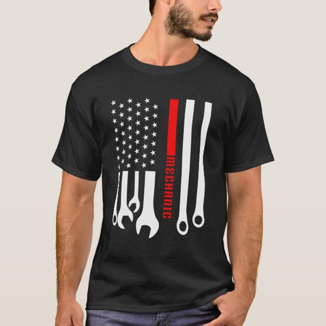 Mechanic Engineer Mechanist Garage American Flag G T-Shirt (Front)