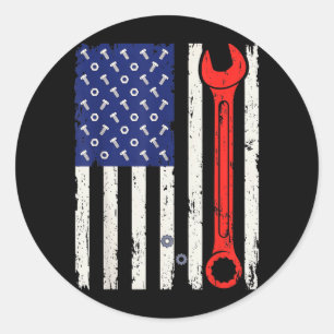 Mechanic Flag Aamerican Patriotic Car Mechanic Usa Classic Round Sticker