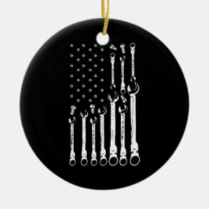 Mechanic Flag American Patriotic Flag Car Mechanic Ceramic Ornament