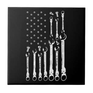 Mechanic Flag American Patriotic Flag Car Mechanic Ceramic Tile
