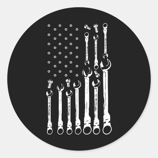 Mechanic Flag American Patriotic Flag Car Mechanic Classic Round Sticker (Front)