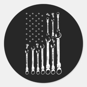 Mechanic Flag American Patriotic Flag Car Mechanic Classic Round Sticker