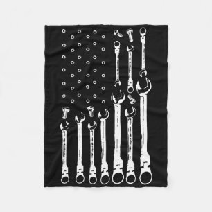 Mechanic Flag American Patriotic Flag Car Mechanic Fleece Blanket