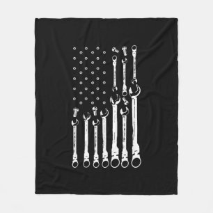 Mechanic Flag American Patriotic Flag Car Mechanic Fleece Blanket