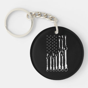Mechanic Flag American Patriotic Flag Car Mechanic Key Ring