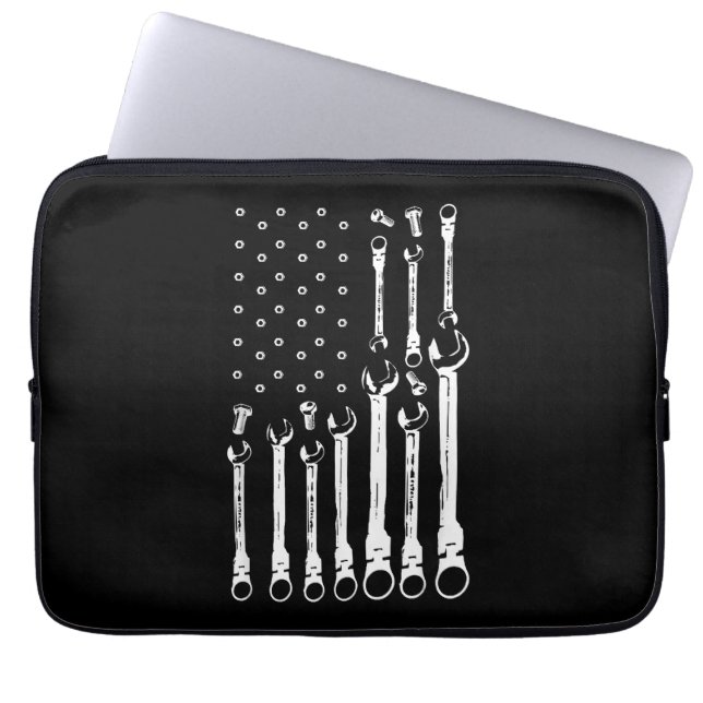 Mechanic Flag American Patriotic Flag Car Mechanic Laptop Sleeve (Front)