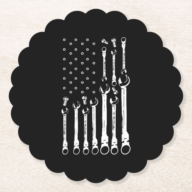Mechanic Flag American Patriotic Flag Car Mechanic Paper Coaster (Front)