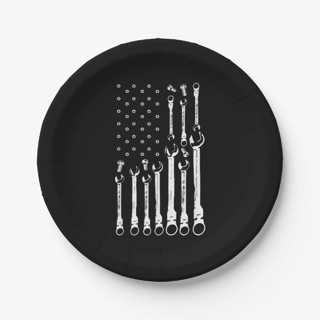 Mechanic Flag American Patriotic Flag Car Mechanic Paper Plate (Front)