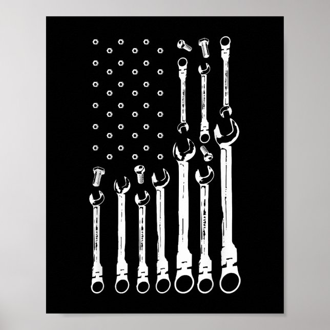 Mechanic Flag American Patriotic Flag Car Mechanic Poster (Front)