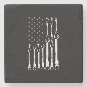 Mechanic Flag American Patriotic Flag Car Mechanic Stone Coaster