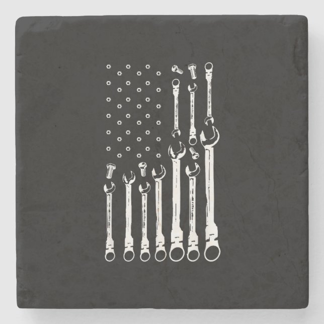 Mechanic Flag American Patriotic Flag Car Mechanic Stone Coaster (Front)
