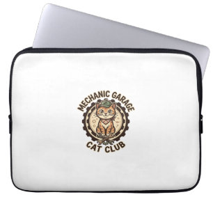 Mechanic Garage Cat POD Vector Art - Mechanic Gara Laptop Sleeve