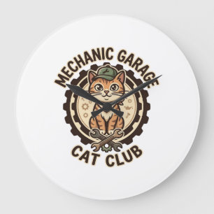 Mechanic Garage Cat POD Vector Art - Mechanic Gara Large Clock
