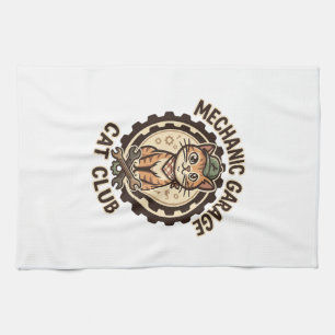 Mechanic Garage Cat POD Vector Art - Mechanic Gara Tea Towel