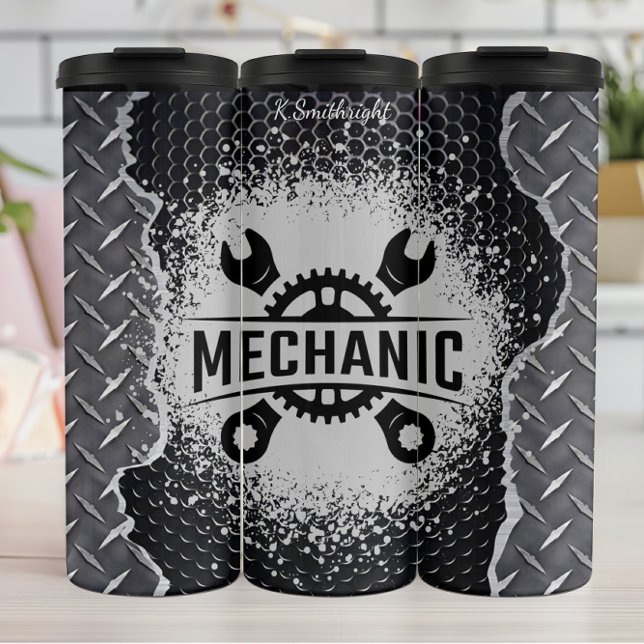 Mechanic Gear Wrenches Splatter Background Thermal Tumbler (Creator Uploaded)