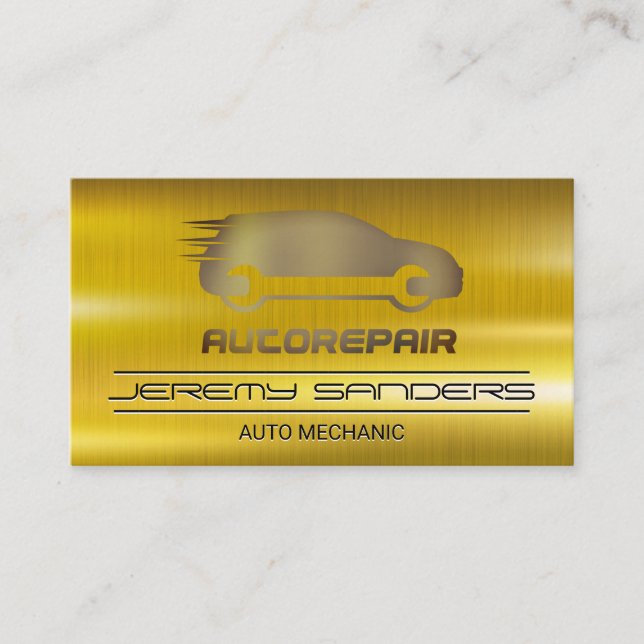 Mechanic | Gold Metal | Auto Services Business Card (Front)