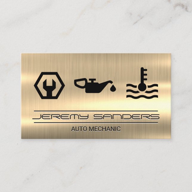 Mechanic | Gold Metal | Tools Services Business Card (Front)